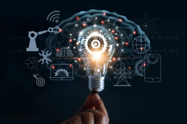 A brain and lightbulb representing the creativity of STEM